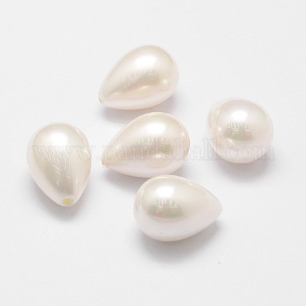 シェルパールビーズ  グレードA  ティアドロップ  片穴  ホワイト  21x15mm  半分穴：1.2mm&nbsp;X-BSHE-L032-02-1