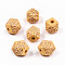 Painted Natural Wood Beads, Laser Engraved Pattern, Faceted, Polygon with Leopard Print, Orange, 10x10x10mm, Hole: 2mm