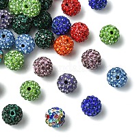 30個の舗装ディスコボールビーズ  樹脂粘土ラインストーンビーズ  ラウンド  ミックスカラー  pp13（1.9~2mm）  6列ラインストーン  10mm  穴：1.5mm&nbsp;RB-YW0001-14A