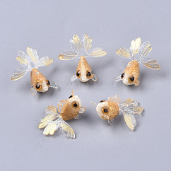 セルロースアセテート（樹脂）ペンダント  金粉  3dプリント  模造金魚  ゴールド  16~18x28~29x25~27mm  穴：1mm.