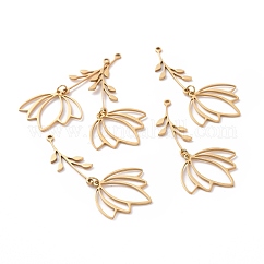 PVD Vacuum Plating 201 Stainless Steel Big Pendants, Long-Lasting Plated, Laser Cut, with Jump Rings, Flower, Golden, 52.5mm, Hole: 1.4mm