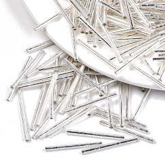Electroplate Glass Bugle Beads, Round Hole, Metallic Colours, Silver Plated, 30x2.5mm, Hole: 1mm, about 1500pcs/bag