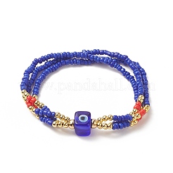 3Pcs 3 Color Evil Eye Lampwork & Glass Seed & Brass Beaded Triple Layer Multi-strand Bracelets Set for Women&nbsp;BJEW-JB09252