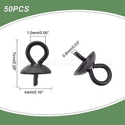 イオンプレーティング(IP) 304ステンレススチールカップパールペグベイルピンペンダント50個  片穴パーツ用  電気泳動黒  7x4mm  穴：1.5mm  ピン：0.8mm&nbsp;STAS-UN0038-01