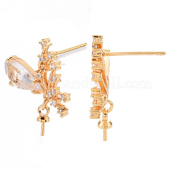 Brass Micro Pave Clear Cubic Zirconia Earring Findings&nbsp;KK-T062-224G-NF