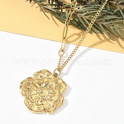 女性用304ステンレスペンダントネックレス  18KGP本金メッキ  花  16.69インチ（42.4cm）  ペンダント：27x26mm&nbsp;NJEW-D312-02C-G