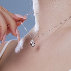Rhodium Plated Summer Beach 925 Sterling Silver Micro Pave Clear Cubic Zirconia Cable Chain Conch Shell Pendant Necklaces&nbsp;NJEW-Q342-05P