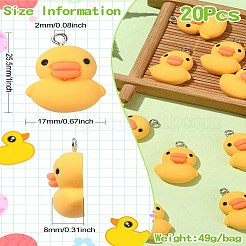 20 個の漫画不透明樹脂ペンダント  プラチナトーンのアイアンループ付きアヒルチャーム  ゴールド  25.5x17x8mm  穴：2mm&nbsp;RESI-CJ0003-73