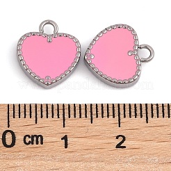 304ステンレススチールエナメルチャーム  ハートチャーム  ショッキングピンク  12.8x11.5x3mm  穴：1.8~2mm&nbsp;STAS-L022-485P-01