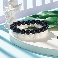 2Pcs 2 Color 10MM Natural Mashan Jade(Dyed) & Malaysia Jade(Dyed) Round Beaded Stretch Bracelets Set&nbsp;BJEW-JB07641