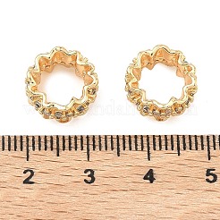 Brass Micro Pave Clear Cubic Zirconia Flower Large Hole Beads&nbsp;KK-A286-07G