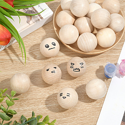 30Pcs Natural Wooden Round Ball&nbsp;WOOD-PH0002-19