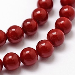 シェルパールビーズ連売り  グレードA  ラウンド  暗赤色  6mm  穴：1mm  約62個/連  16インチ&nbsp;BSHE-L026-01-6mm
