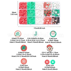 9 スタイルのクリスマス手作りポリマー粘土ビーズ  混合した形のフラットラウンド  ミックスカラー  6~11x6~11.5x1~5mm  穴：1.4~2mm&nbsp;CLAY-YW0001-91