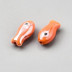 手作りの陶器ビーズ  魚の形  ファミーユは磁器バラ  トマト  20x10x8mm  穴：2mm&nbsp;LS-PORC-WH0023-003K