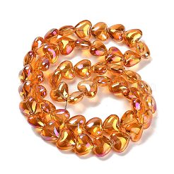 電気メッキ UVメッキガラスビーズ連売り  虹色の  ハート  オレンジ  12.2x15x8mm  穴：1mm  約50個/連  23.62''（60センチメートル）&nbsp;EGLA-B008-01A-FR04