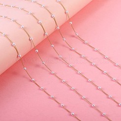 プラスチックパールビーズチェーン  真鍮カーブチェーンを有する  ハンダ付け  スプールで  ゴールドカラー  4mm  約32.81フィート（10m）/ロール&nbsp;JX088A