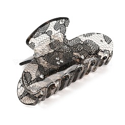 アクリル製ラインストーン付きヘアクリップ  レースプリント  女性の女の子のためのヘアアクセサリー  ブラック  78x45x43mm&nbsp;PHAR-K007-01B
