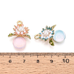ラックメッキ合金エナメルとABS模造真珠とガラスペンダント  花のチャーム  ゴールドカラー  カドミウムフリー＆ニッケルフリー＆鉛フリー  ミックスカラー  22.5~23.5x17x7mm  穴：1.8mm&nbsp;ENAM-T091-67M