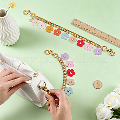 2個の花PUレザーチャームアルミカーブチェーンバッグ装飾チェーン  合金回転式ナスカン付き  ゴールドカラー  340mm&nbsp;HJEW-PH02578