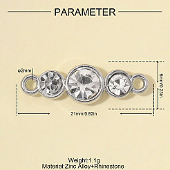 亜鉛合金製、クリスタルラインストーンコネクターチャーム  ラウンドリンク  ハンドポリッシュ  プラチナ  21x6mm  穴：2mm&nbsp;RB-OY001-96P