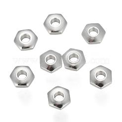 変色しにくい304ステンレススチールスペーサービーズ  六角  ステンレス鋼色  5x5.7x2mm  穴：1.8mm&nbsp;STAS-L234-133P