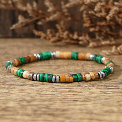 Natural Picture Jasper & Synthetic Malachite Heishi Beaded Stretch Bracelets for Men&nbsp;FB6718