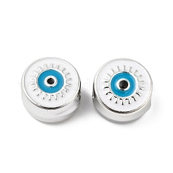 CCBプラスチックヨーロピアンビーズ  大穴ビーズ  ナザールボンジュウ付きフラットラウンド  ホワイト  12x11.5x7.5mm  穴：4.8mm&nbsp;CCB-B001-02B