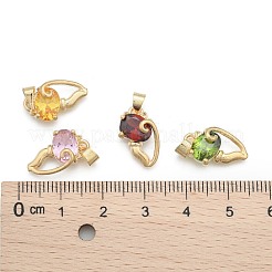 Brass Cubic Zirconia Kitten Pendants&nbsp;ZIRC-P016-M