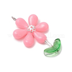 Opaque Acrylic Flower Beads with Iron Bead Caps and 304 Stainless Steel Flat Head Pins and Spray Painted Transparent Glass Beads Pendants&nbsp;PALLOY-JF03617-02