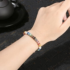 天然溶岩ロックビーズブレスレット  女性のためのジュリー  フラットラウンド  カラフル  0.6x0.2cm&nbsp;PW-WGE936D-01