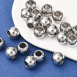 変色防止ロンデル 201 ステンレススチール ヨーロピアンビーズ  大穴ビーズ  ステンレス鋼色  10x8mm  穴：5mm&nbsp;STAS-N020-03-10mm