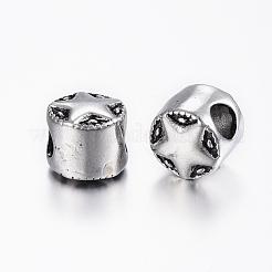304ステンレススチールヨーロピアンビーズ  大穴ビーズ  スターとフラットラウンド  アンティークシルバー  11x10mm  穴：5mm&nbsp;STAS-H371-13AS