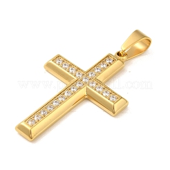 PVD真空メッキ304ステンレスペンダント  キュービックジルコニア付き  クロス  ゴールドカラー  41.5x27.5x3.5mm  穴：8x5.5mm&nbsp;STAS-C105-05G