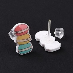 女性のためのプラピン付きのカラフルなアクリルイミテーションフードスタッドピアス  ハンバーガー柄  14x8mm  ピン：1mm&nbsp;EJEW-F293-02A