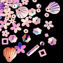レインボー虹色PVCスパンコールビーズ&リンク&ペンダント  混合図形  花/雪の結晶/楕円形  プラム  4~20x4~20x0.3~6mm  穴：0.8~4mm  約131個/袋&nbsp;PVC-C001-01G