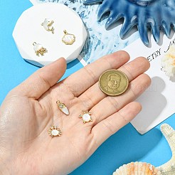 海をテーマにした真鍮パヴェ天然ホワイトシェルペンダント6個、6スタイル  混合図形  ゴールドカラー  12~17x6.5~13x2.5~4mm  穴：0.8~2.5mm  1個/スタイル&nbsp;KK-CJ0003-66