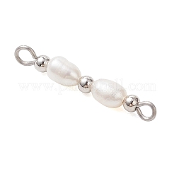 3Pcs 3 Styles Natural Cultured Freshwater Pearl Rice Beaded Links Connector Charms&nbsp;PALLOY-JF04914-01