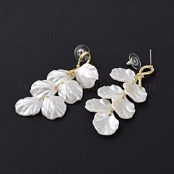 アクリルイミテーションシェルダングルイヤリング  女性用合金ドロップイヤリング、スターリングシルバーピン925本付き  ホワイト  58mm  ピン：0.8mm&nbsp;EJEW-L281-02LG