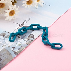 手作りのゴム引きスタイルのアクリルアズキチェーン  ティール  リンク：20x11x3.5mm  39.37インチ（1m）/連&nbsp;AJEW-JB00868-03