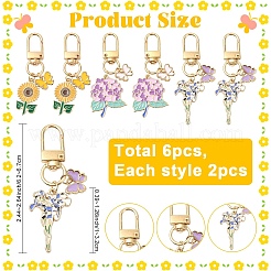 6Pcs 3 Styles Flower Alloy Enamel Pendant Decorations&nbsp;HJEW-YW00369
