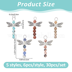 30Pcs 5 Styles Dragonfly Natural Sodalite & Maifanite & Pink Zebra Jasper & Red Jasper & Dyed Magnesite Beaded Pendants&nbsp;PALLOY-FH00164