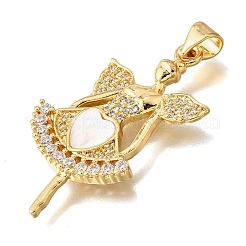 Brass Micro Pave Cubic Zirconia Shell Pendants&nbsp;KK-D328-08G