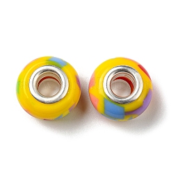 ボヘミアンスタイル樹脂ヨーロピアンビーズ  大穴ビーズ  ロンデル  プラチナカラーコア  きいろ  14x9.5mm  穴：4.8mm&nbsp;RESI-D069-01B
