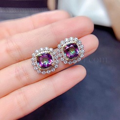 Square Alloy Rhinestone Pendant Necklace & Stud Earring & Finger Ring Sets&nbsp;WG30FCB-02