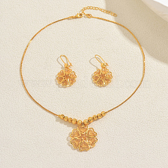 Brass Hollow Flower Hoop Earrings & Pendant Necklaces Sets for Women&nbsp;JE0471