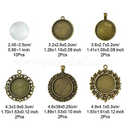 DIY ブランク ラウンド ガラス & チベット スタイル 合金 ペンダント 作成 キット  アンティークブロンズ  トレイ：25mm  24.5~49x24.5~41x2~7mm  穴：2~6x2~5.5mm&nbsp;DIY-FS0006-10