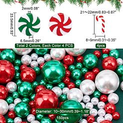 クリスマスプラスチックビーズ12個と手作りポリマー粘土カボション  ABSプラスチック模造パールビーズ1セット付き  混合形状  ミックスカラー  162個/箱&nbsp;KY-PH0001-78