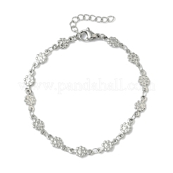 304ステンレススチールリンクブレスレット  花のチャーム  ステンレス鋼色  6-7/8インチ（17.4cm）&nbsp;BJEW-Z132-02P