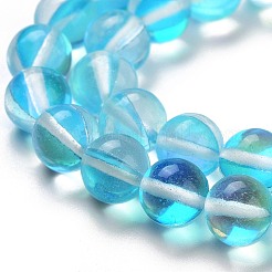 透明ガラスビーズ  ラウンド  ディープスカイブルー  8mm  穴：1mm  約45個/連  13.98''（35.5センチメートル）&nbsp;GLAA-B022-8mm-17